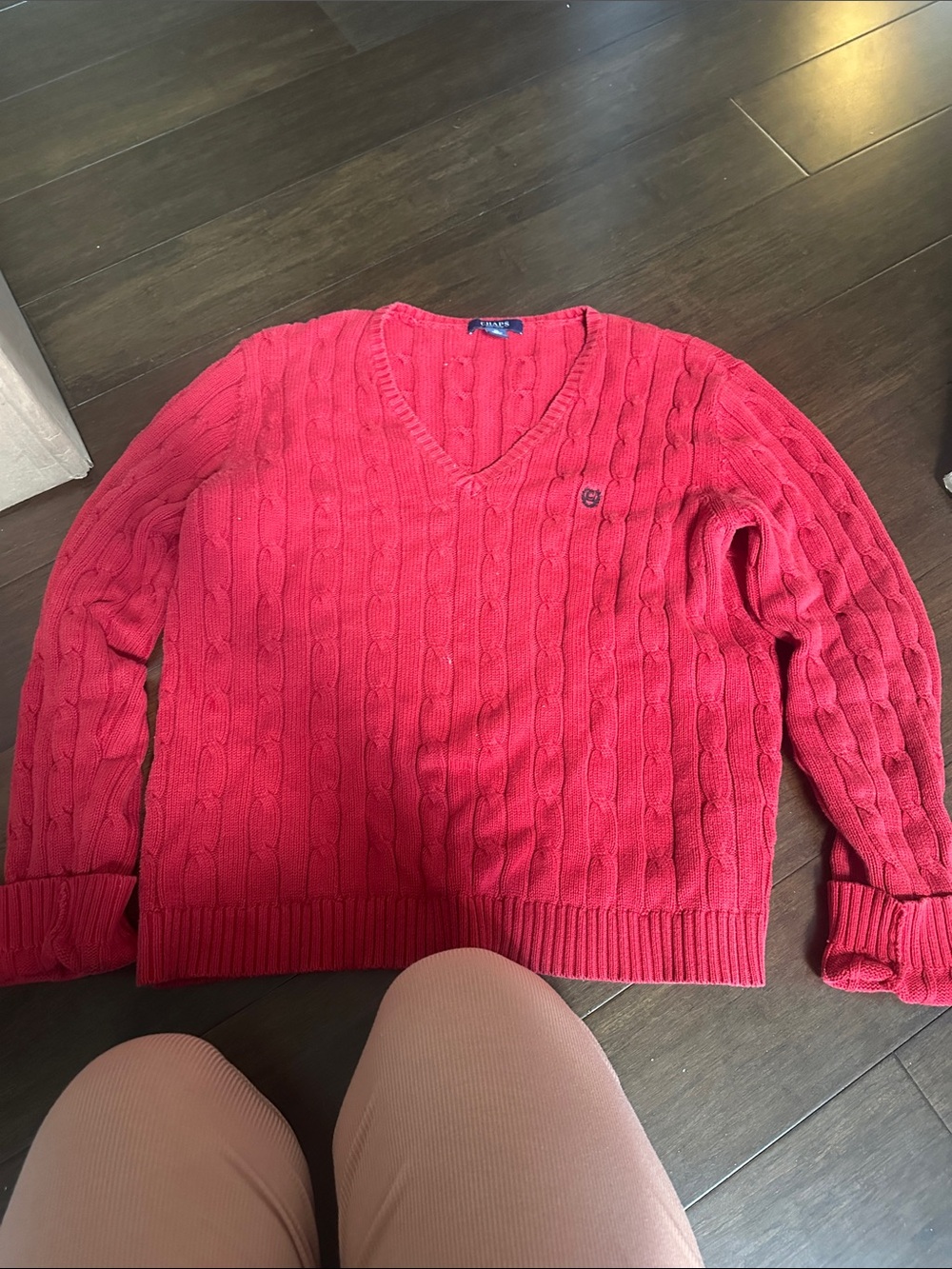 Chaps Women's Cable-Knit V-Neck Sweater - Red